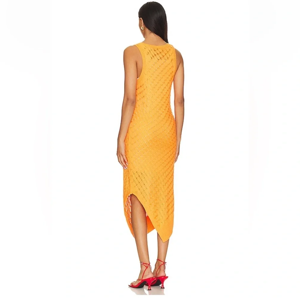 Crochet Knit Midi Dress Orange | Asymmetrical Bodycon Summer Style size small - Picture 3 of 4